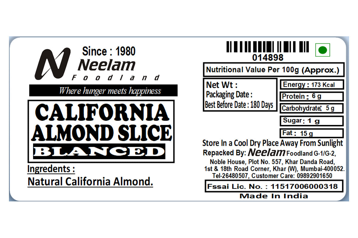 Blanched California Almond Sliced 100 Gm
