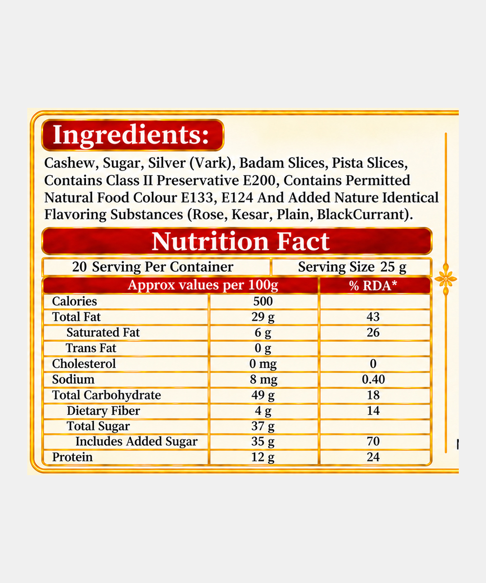 Kaju Katri Mini ( Rose, Kesar, Plain, Black Currant ) 100 Gm