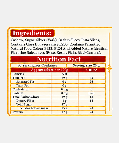 Kaju Katri Mini ( Rose, Kesar, Plain, Black Currant ) 100 Gm