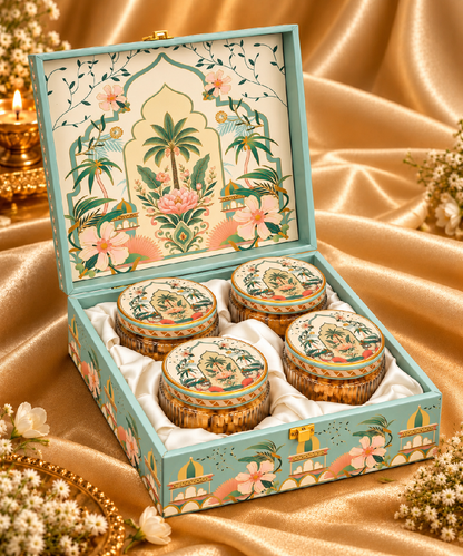 4 Jar Ladger Plam Design Dryfruit Gift Hamper Box 675 Gm
