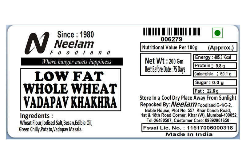 LOW FAT WHOLE WHEAT VADAPAV KHAKRA